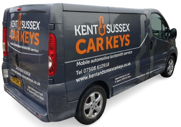 The Kent and Sussex car keys van with livery on it. 
